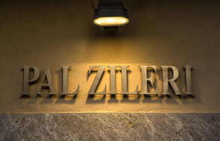 TAORMINA, ITALY - APRIL 28, 2014: Detail of the Pal Zileri shop in Taormina. Pal Zileri is a fashion house based in Vicenza, Italy specialising in men clothing.のeditorial素材