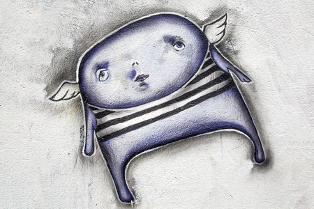 BELGRADE, SERBIA - APRIL 23, 2014: Graffiti on the walls in Savamala in Belgrade. Project "Red Bull Door Deco" transforms old and decayed entry doors at Savamala into creative field for the graffiti artistsのeditorial素材