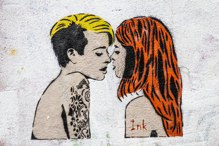 BELGRADE, SERBIA - APRIL 23, 2014: Graffiti on the walls in Savamala in Belgrade. Project "Red Bull Door Deco" transforms old and decayed entry doors at Savamala into creative field for the graffiti artistsのeditorial素材