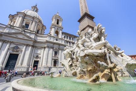 Rome, Italy - July 16, 2013: Unidentified people by the Fontana dei Quattro Fiumi, Piazza Navona in Rome. Piazza Navona is a popular destination in Rome, the 3rd most visited city in European Union.のeditorial素材