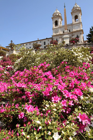 Piazza di Spagna (Spanish Steps) and church Trinita dei Montiの写真素材