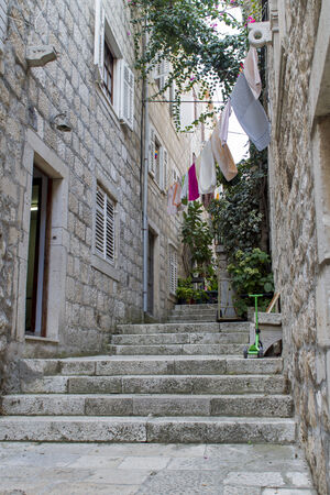 Narrow street of Korcula, Croatiaの写真素材