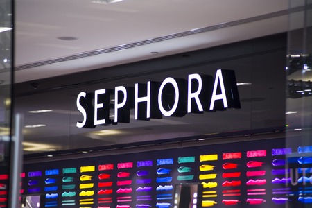 SYDNEY, AUSTRALIA - FEBRUARY 9, 2015: Detail of the Sephora store in Sydney, Australia. It is a French brand and chain of cosmetics stores founded in Paris in 1970のeditorial素材