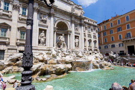 ROME, ITALY - JULY 16, 2013: Trevi Fountain in Rome, Italy. Trevi Fountain is a fountain in the Trevi district in Rome, Italy, designed by Italian architect Nicola Salvi and completed by Pietro Bracci at 1762.のeditorial素材