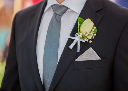 Closeup detail of grooms suitの写真素材