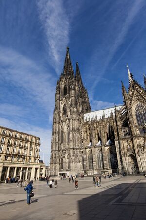 COLOGNE, GERMANY - FEBRUARY 28, 2015: Unidentified people in front of Cologne Cathedral in Germany. At 1995 cathedral was designated as UNESCO World Heritage Site.のeditorial素材