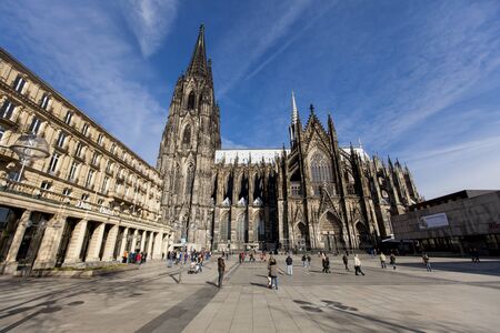COLOGNE, GERMANY - FEBRUARY 28, 2015: Unidentified people in front of Cologne Cathedral in Germany. At 1995 cathedral was designated as UNESCO World Heritage Site.のeditorial素材