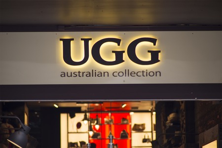 SYDNEY, AUSTRALIA - FEBRUARY 9, 2015: Detail of the UGG Australia store in Sydney, Australia. UGG Australia is an American footwear company founded at 1978.のeditorial素材