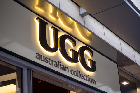 SYDNEY, AUSTRALIA - FEBRUARY 9, 2015: Detail of the UGG Australia store in Sydney, Australia. UGG Australia is an American footwear company founded at 1978.のeditorial素材
