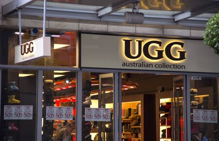 SYDNEY, AUSTRALIA - FEBRUARY 9, 2015: Detail of the UGG Australia store in Sydney, Australia. UGG Australia is an American footwear company founded at 1978.のeditorial素材