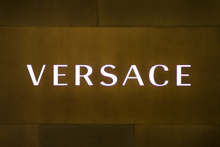 SYDNEY, AUSTRALIA - FEBRUARY 9, 2015: Detail from Versace shop in Sidney, Australia. It is an Italian fashion company founded by Gianni Versace in 1978.のeditorial素材