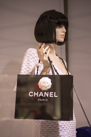 SYDNEY, AUSTRALIA - FEBRUARY 9, 2015: Detail from Chanel shop in Sidney, Australia. Chanel is French fashion company founded at 1909 in Paris.のeditorial素材