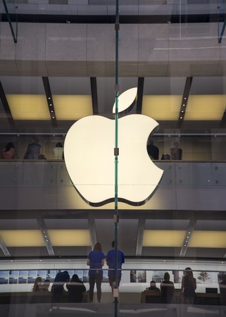 SYDNEY, AUSTRALIA - FEBRUARY 2, 2015: Detail from Apple shop in Sidney, Australia. Apple is American multinational corporation founded at 1976 at Cupertino, California.のeditorial素材