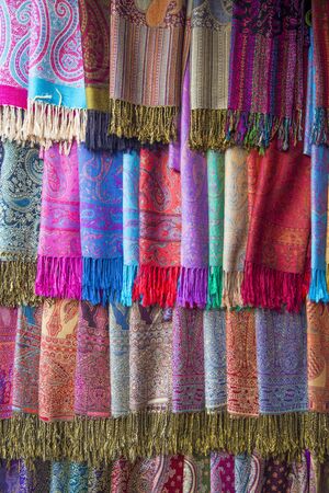 Colorful fabrics on the Agadir market in Moroccoの写真素材