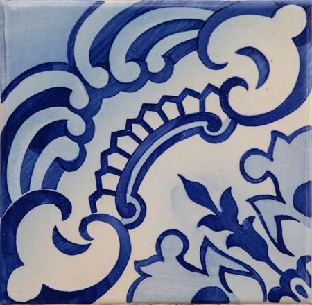 Traditional tiles from facade of old house in Porto, Portugalの写真素材