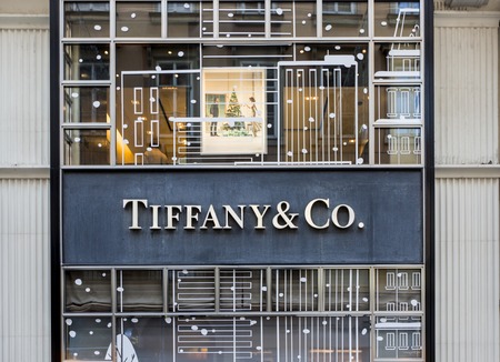 VIENNA, AUSTRIA - DECEMBER 9, 2014: Detail of Tiffany co. shop in Vienna, Austria. It  is an American multinational luxury jewelry and specialty retailer founded at 1837.のeditorial素材
