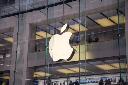 SYDNEY, AUSTRALIA - FEBRUARY 2, 2015: Detail from Apple shop in Sidney, Australia. Apple is American multinational corporation founded at 1976 at Cupertino, California.のeditorial素材