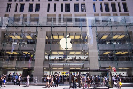 SYDNEY, AUSTRALIA - FEBRUARY 2, 2015: Detail from Apple shop in Sidney, Australia. Apple is American multinational corporation founded at 1976 at Cupertino, California.のeditorial素材