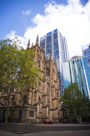 SYDNEY, AUSTRALIA - FEBRUARY 12, 2015: St.Andrew cathedral in Sydney, Australia. It was designed by Edmund Blacket andis the oldest cathedral in Australia.のeditorial素材