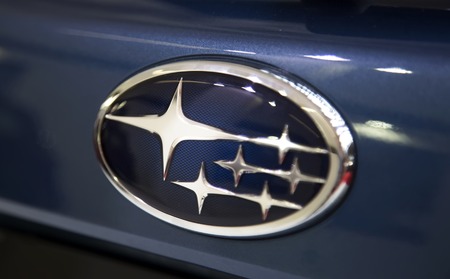 BELGRADE, SERBIA - MARCH 25, 2015: Detail of the Subaru car in Belgrade, Serbia. Subaru is the automobile manufacturing division of Japanese Fuji Heavy Industries founded at 1953.のeditorial素材