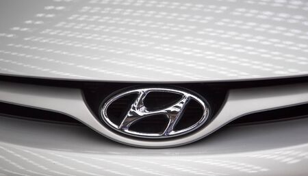 BELGRADE, SERBIA - MARCH 25, 2015: Detail of the Hyundai car in Belgrade, Serbia. Hyundai Motor Company is a South Korean multinational automotive manufacturer founded at 1967.のeditorial素材