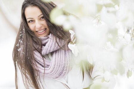 Young woman at winterの写真素材
