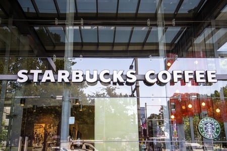 SYDNEY, AUSTRALIA - MARCH 11, 2015: Detail of the Stabucks coffee in Sydney, Australia. It is an American global coffee company and coffeehouse chain founded at 1971.のeditorial素材