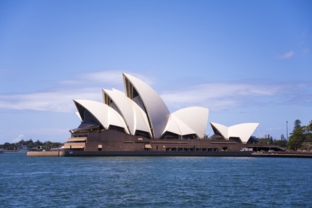 SYDNEY, AUSTRALIA - FEBRUARY 12, 2015: View at Sidney opera house in Sydney, Australia. It was Designed by Danish architect Jorn Utzon and was opened at October 20, 1973.のeditorial素材