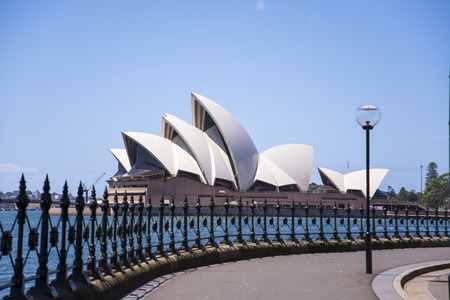 SYDNEY, AUSTRALIA - FEBRUARY 12, 2015: View at Sidney opera house in Sydney, Australia. It was Designed by Danish architect Jorn Utzon and was opened at October 20, 1973.のeditorial素材