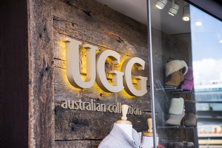SYDNEY, AUSTRALIA - FEBRUARY 12, 2015: Detail of the UGG Australia store in Sydney, Australia. UGG Australia is an American footwear company founded at 1978.のeditorial素材