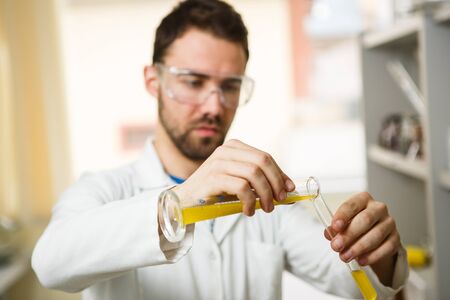 Young man in the labの写真素材