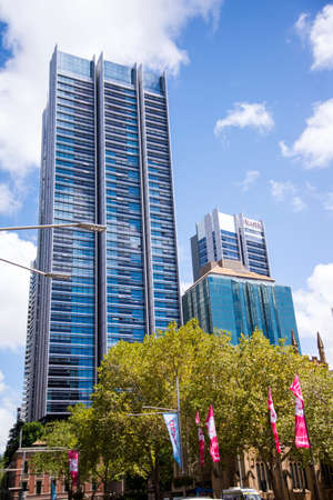 SYDNEY, AUSTRALIA - FEBRUARY 12, 2015: Modern skyscrapers in Sydney, Australia. Sydney is the state capital of New South Wales and the most populous city in Australia.のeditorial素材