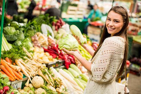 Young woman on the marketの写真素材