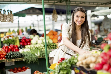 Young woman on the marketの写真素材