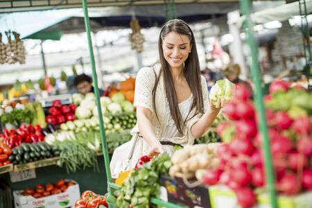 Young woman on the marketの写真素材