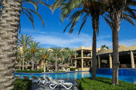 CABO SAN LUCAS, MEXICO - AUGUST 8, 2014: Unidentified people at RIU Santa Fe Hotel at Cabo San Lucas, Mexico. It is a 5 star hotel at Baja California with 902 guest rooms.のeditorial素材