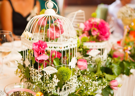 Close view at the floral wedding decorationsの写真素材