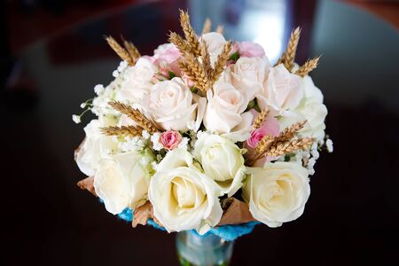Close view at the floral wedding decorationsの写真素材