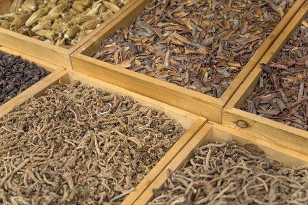 Dry plants on the market in Agadir, Moroccoの写真素材