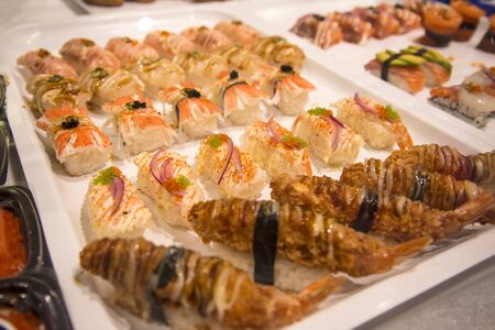 Seafood on the Sydney Fish Market. 52 tonnes of seafood are selling at auction on this market every day.の写真素材