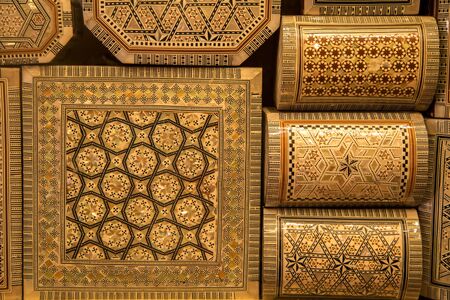Traditional crafts on moroccan market at Marrakeshの写真素材
