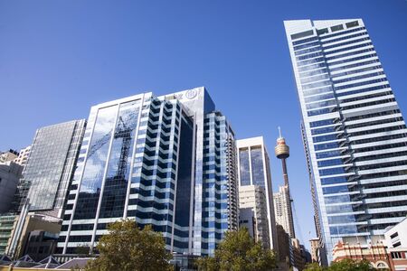 SYDNEY, AUSTRALIA - APRIL 9, 2015: Modern skyscrapers in Sydney, Australia. Sydney is the state capital of New South Wales and the most populous city in Australia.のeditorial素材