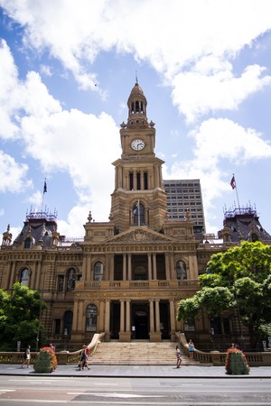 SYDNEY, AUSTRALIA - FEBRUARY 12, 2015: View at Sydney town hall in Australia. The Town Hall was built in the 1880s from local Sydney sandstone.のeditorial素材