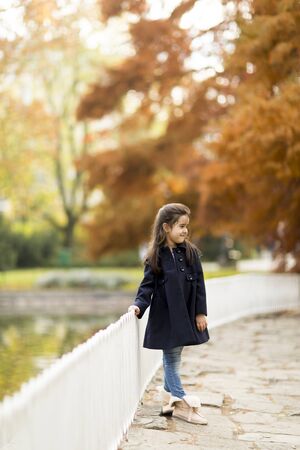 Little girl in the autumn parkの写真素材