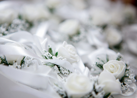 Close view at the floral wedding decorationsの写真素材