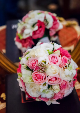 Close view at the floral wedding decorationsの写真素材