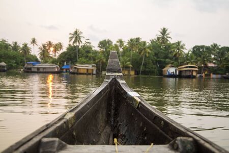 Boat at backwaters of Kerala, Indiaの写真素材