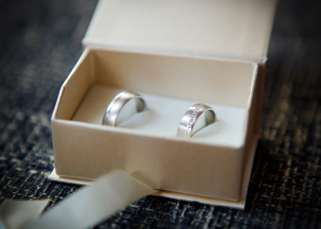 Closeup of the wedding rings in the box