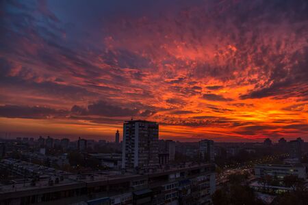Red clouds over Belgrade, Serbiaの写真素材