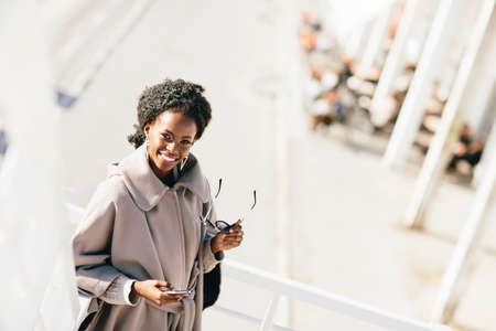 Young black woman on the streetの写真素材